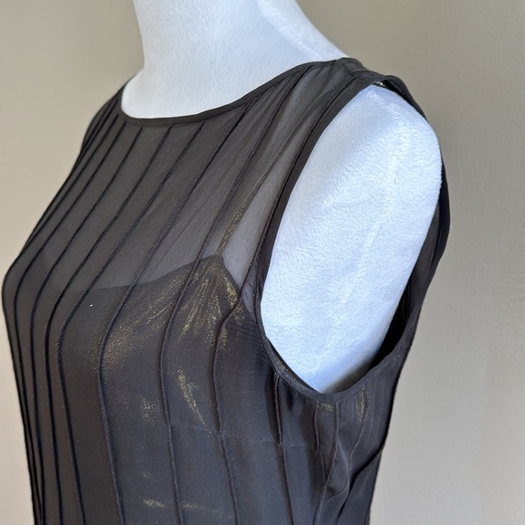 Rickie Freeman Tori Jon 100% Silk Gray Dress with Gold Metallic Silk Linen Sz 10 - Picture 5 of 12